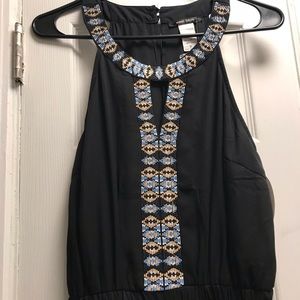 NWT black Jumpsuit with Embroidered Detail